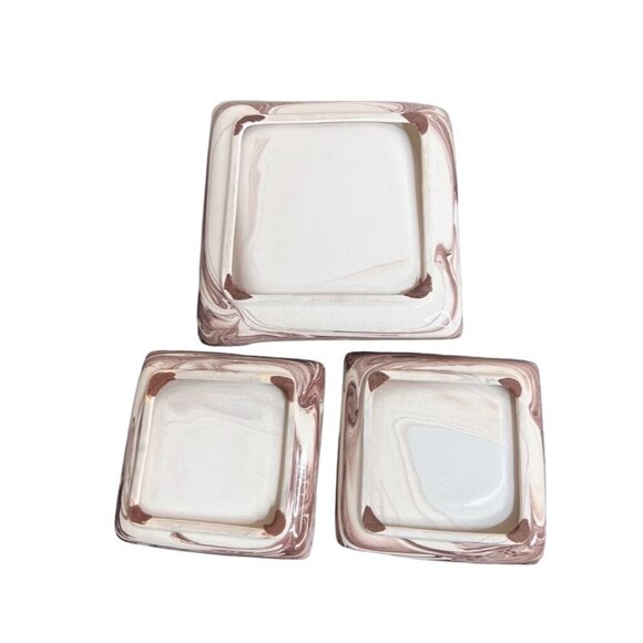 Vintage Mocha Swirl Ceramic Ashtray Set - Brown & Cream - Crazing - 1960s Style - Picture 8 of 11